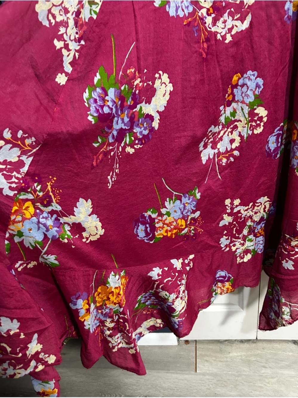Free People Handkerchief dress Magenta Floral Puff-Sleeve Midi Dress - Picture 7 of 10